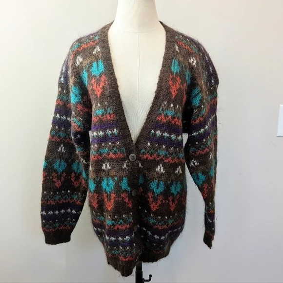 Vintage Southwestern Shaggy Mohair Cardigan Fuzzy 90s - Picture 2 of 10